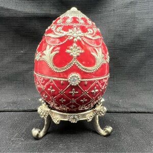 Faberge Red and Silver Decorative Musical Egg